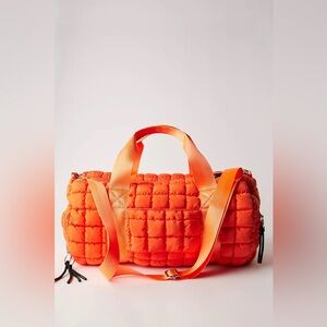 New FP Movement Free People Orange Quilted Duffle Bag Purse Weekender Travel Gym